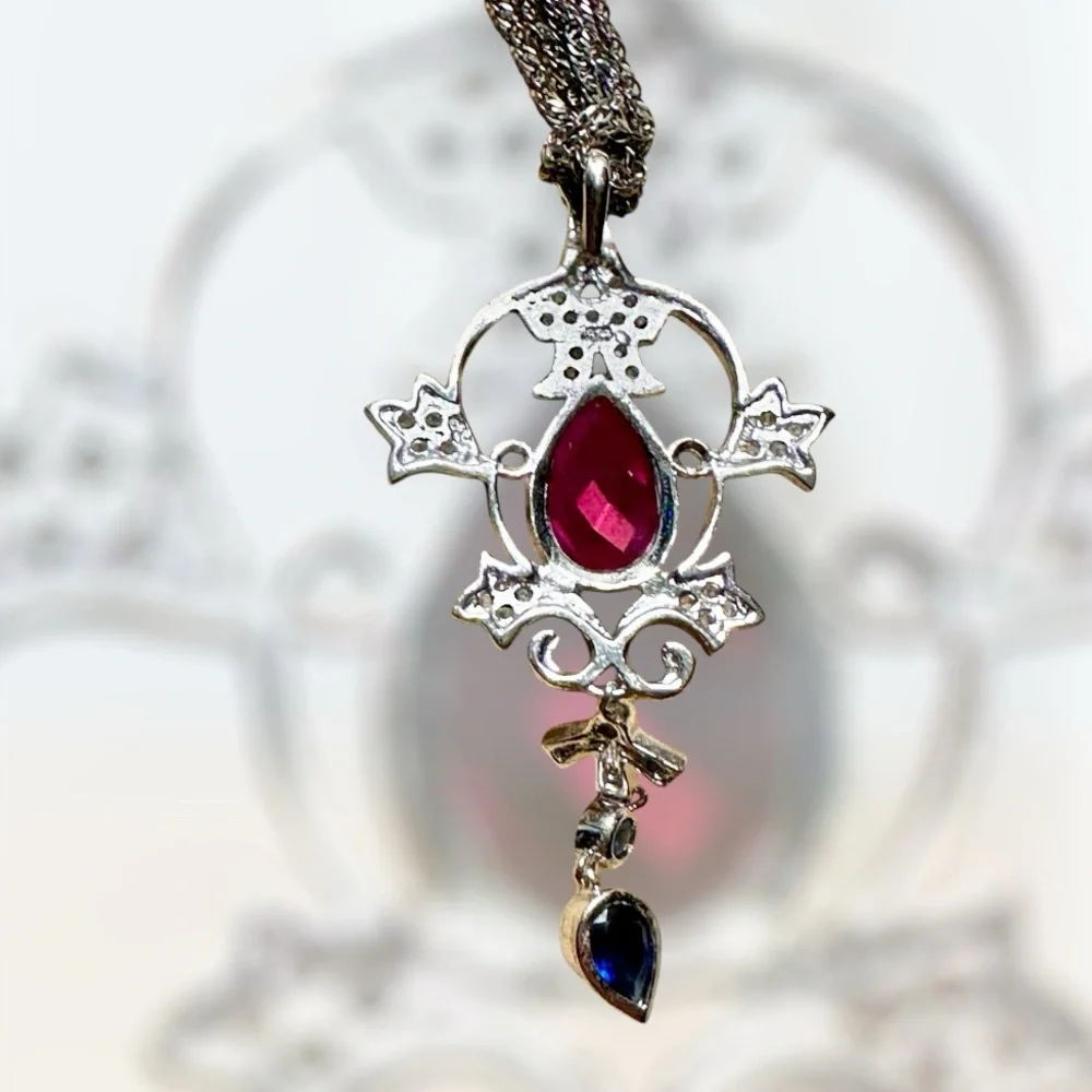 Cute like new stainless pendant w chain faux stones very pretty 18” - Picture 5 of 5
